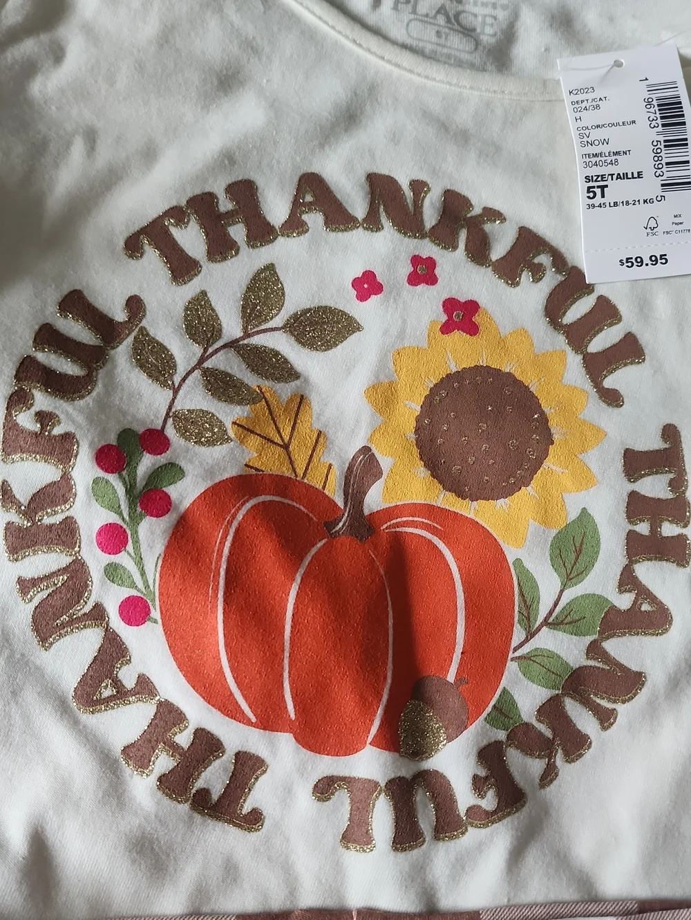Nwt Sz 5T The Children's Place Girls' Brown Pumpkin-Print & Plaid Leggings & Tee